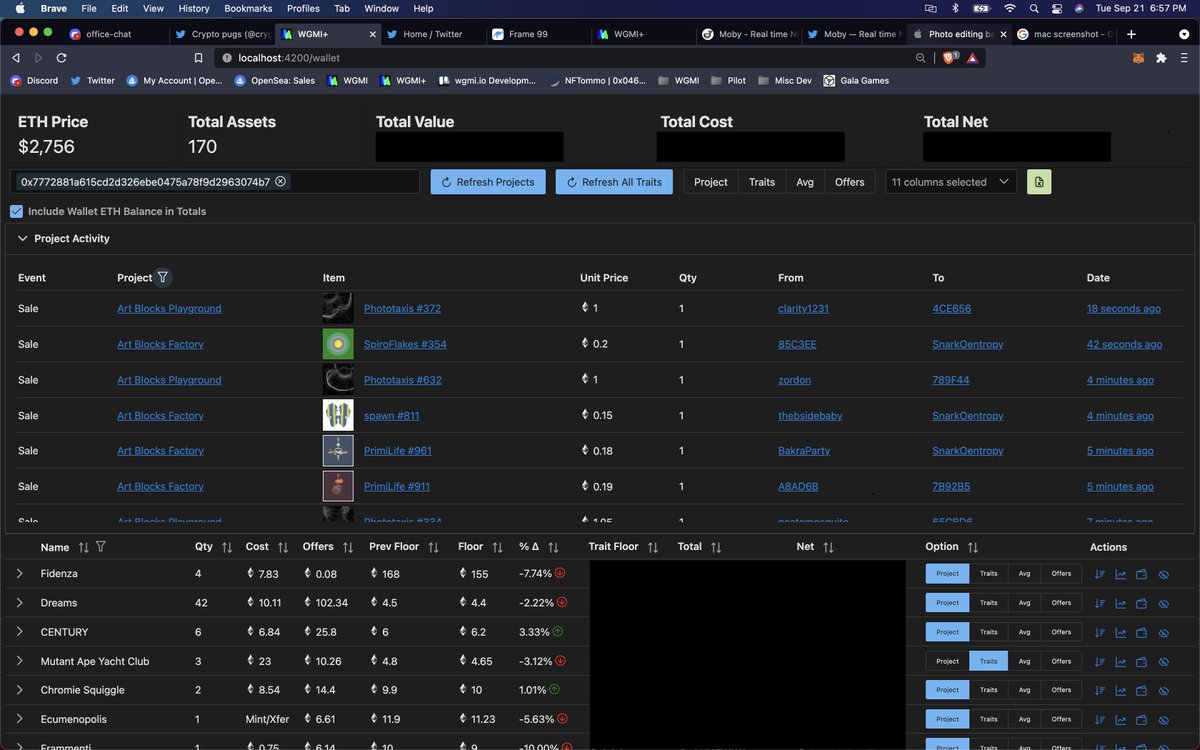 With ETH on sale, now is a perfect time to sign up for wgmi.io! If that isn't enough of a reason, how about this NEW Project Activity feature that updates every 2 minutes to show sales activity across every project you own? #wgmi