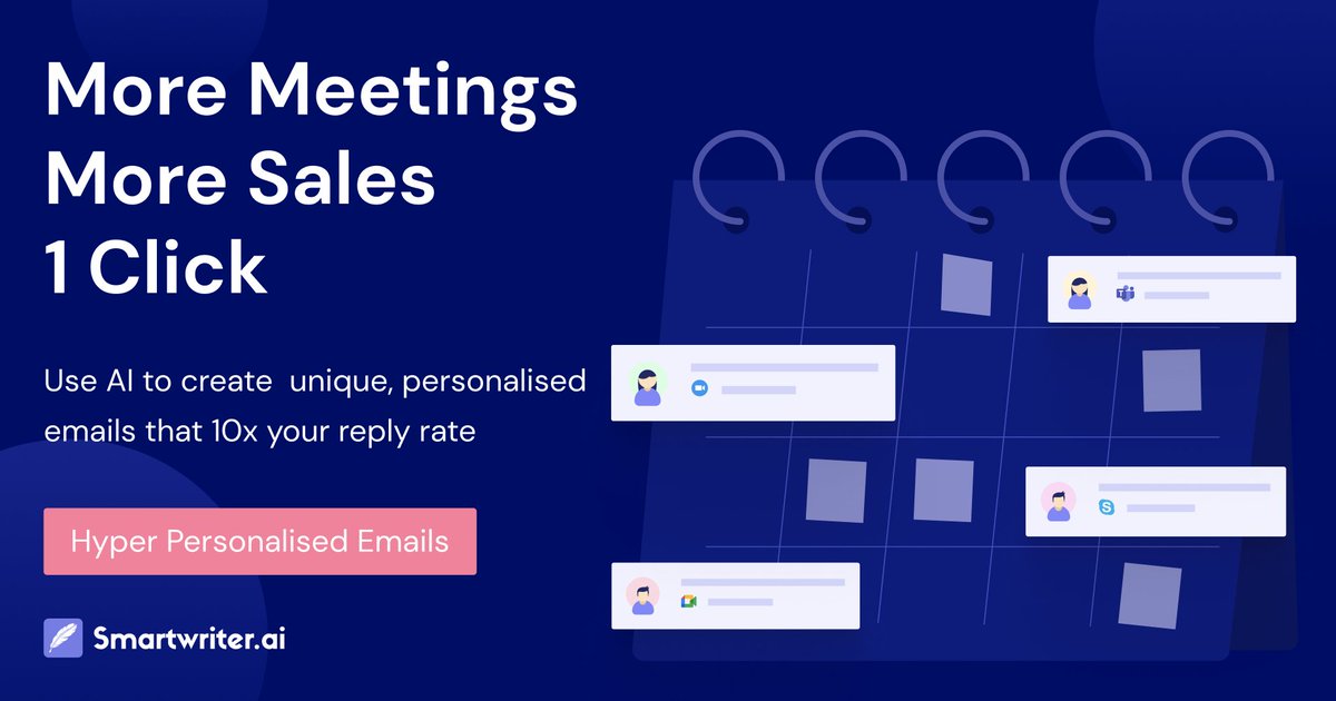Personalise your cold outreach with AI &amp; 2x your revenue

Robert closed an $8k deal in 1 week
Eric saw a 200% increase in reply rates
EcomHype saw a 40% jump in response rates

🔥Find leads in seconds
🔥Create 100s of personalised emails
🔥80% open rates

smartwriter.ai