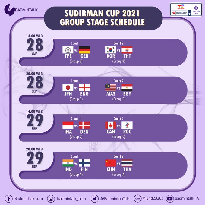 Sudirman cup 2021 schedule today