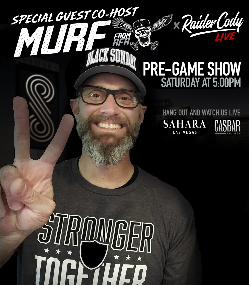 RaiderCody's tweet photo. Pumped to have @_Murf & @KennyKing_Jr joining me as Special Guest Co-Hosts this weekend at @SAHARALasVegas!
- Murf on Saturday at 5:00pm (Pre-Game)
- Kenny on Sunday at 5:00pm (Post-Game)
Tune in #LIVE on YouTube or come by and hang out with us inside of #CASBAR in Las Vegas ๐ดโโ ๏ธ https://t.co/TWPpaUaWD4