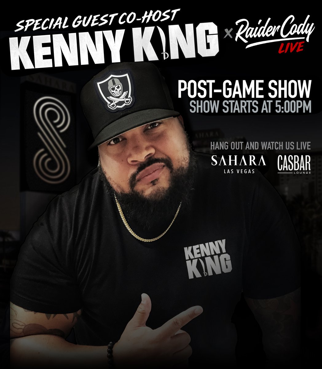 RaiderCody's tweet photo. Pumped to have @_Murf & @KennyKing_Jr joining me as Special Guest Co-Hosts this weekend at @SAHARALasVegas!
- Murf on Saturday at 5:00pm (Pre-Game)
- Kenny on Sunday at 5:00pm (Post-Game)
Tune in #LIVE on YouTube or come by and hang out with us inside of #CASBAR in Las Vegas ๐ดโโ ๏ธ https://t.co/TWPpaUaWD4