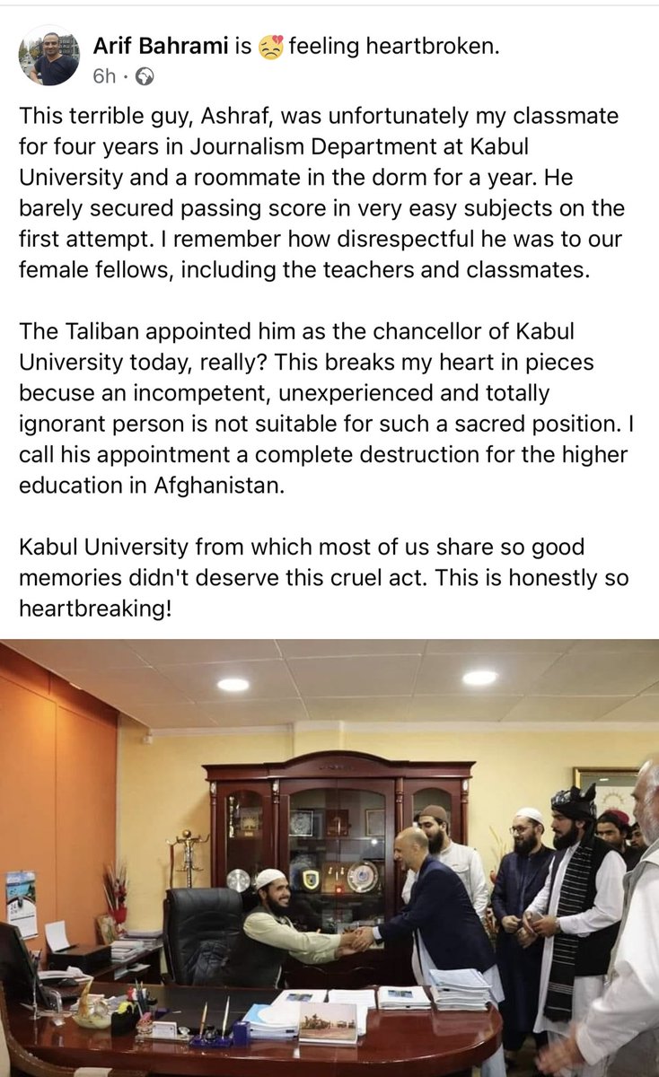 WazhmaAyoubi's tweet photo. Only a proxy government who is against the interest of our nation can appoint such disqualified incompetent guy as the chancellor of Kabul University. Afghans will not forget your betrayals #TalibanDestroyingAfghanistan #TalibanIsPakArmy #FreeAfghanistan https://t.co/zqK1tlw57d
