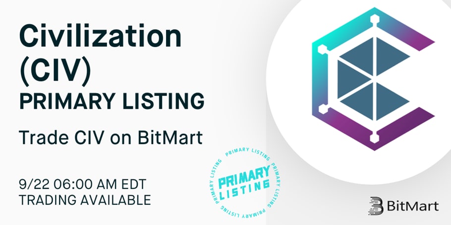CivFund's tweet photo. Today is #Civilization Listing Day on @BitMartExchange 📢
Just under two hours to the opening of the trading pair $CIV / $ETH
#CIVFund #PrimaryListing https://t.co/Zawd9uisEK