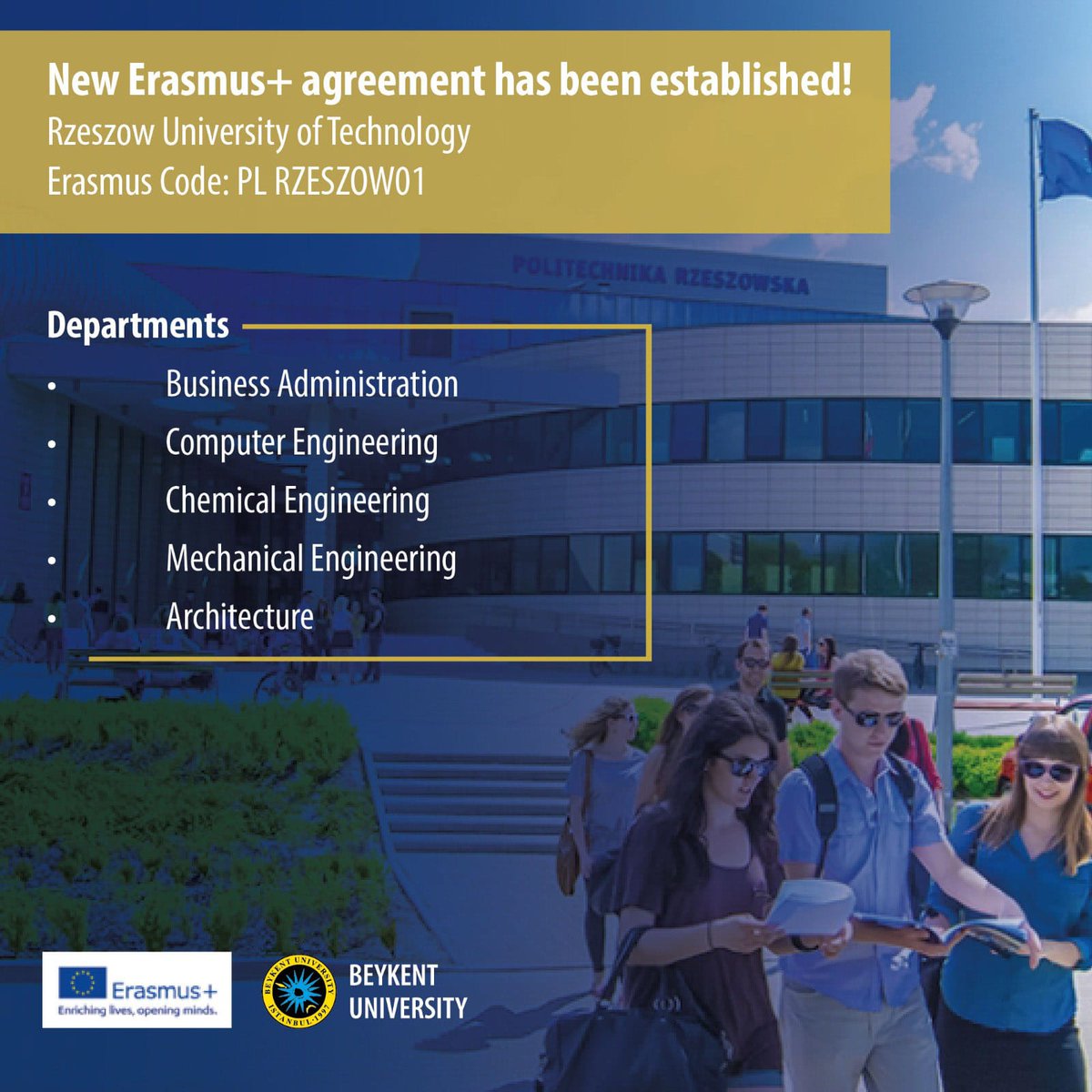 New Erasmus+ agreement has been established with the Rzeszow University of Technology in Poland 🇵🇱