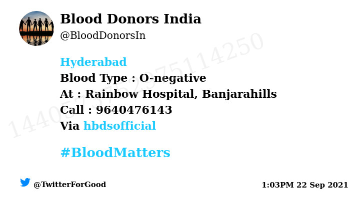 BloodDonorsIn's tweet photo. #SOS
#Hyderabad
Need #Blood Type :  O-negative
Blood Component : blood
Number of Units : 2
Primary Number : 9640476143
Patient : 1 month baby
Via: @hbdsofficial
#BloodMatters
Powered by Twitter https://t.co/bS7dMyTyJR