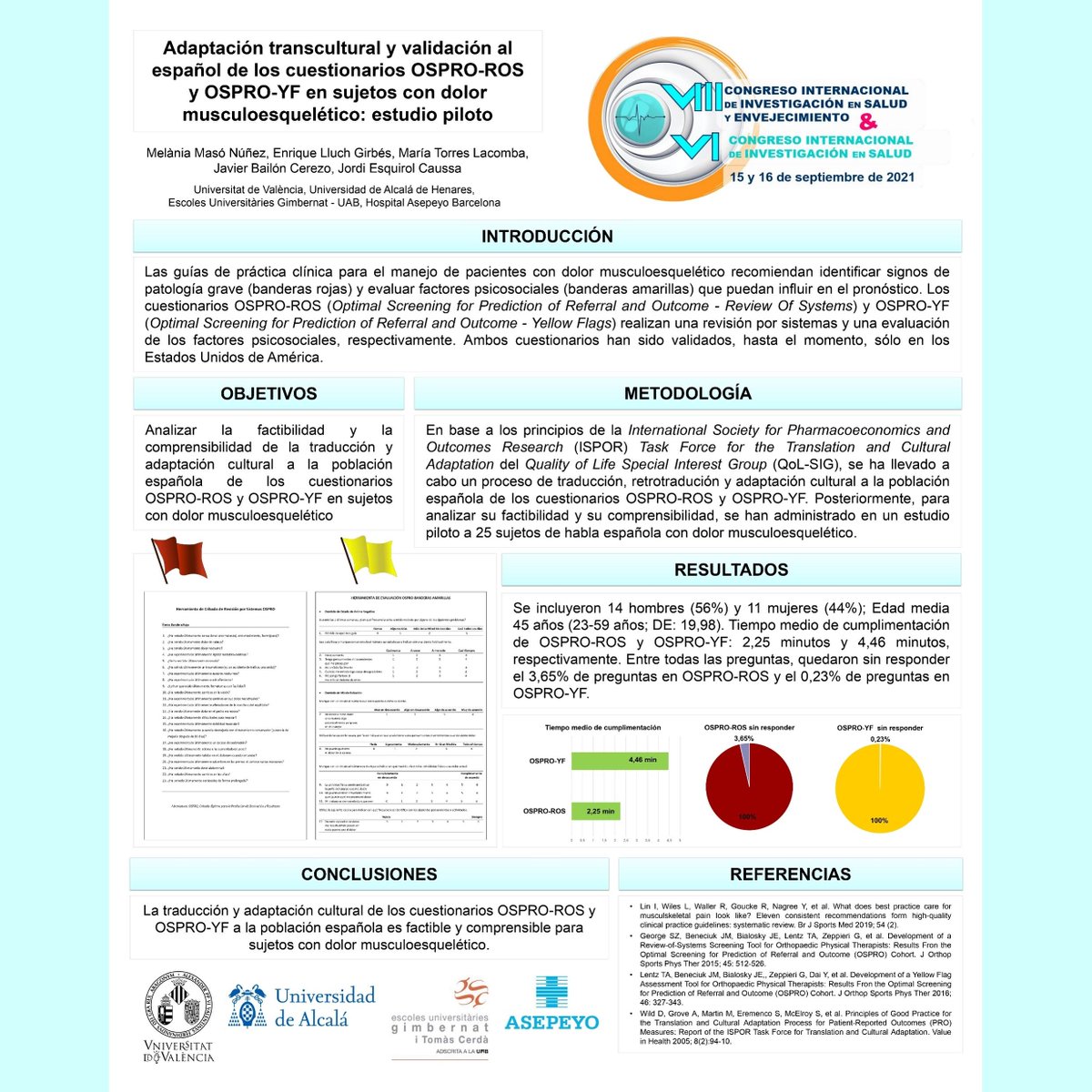 EUGsurf's tweet image. La professora Melània Masó @mel_maso ha presentat els resultats de l’estudi pilot del seu doctorat 🎓 sobre els qüestionaris #OSPRO de 🚩 #dolor al @congresociise celebrat a #Murcia el passat 16 de setembre. 
Felicitats!! 😀👏👏👏  
#fisioterapia #investigacion @EUGfisioSC