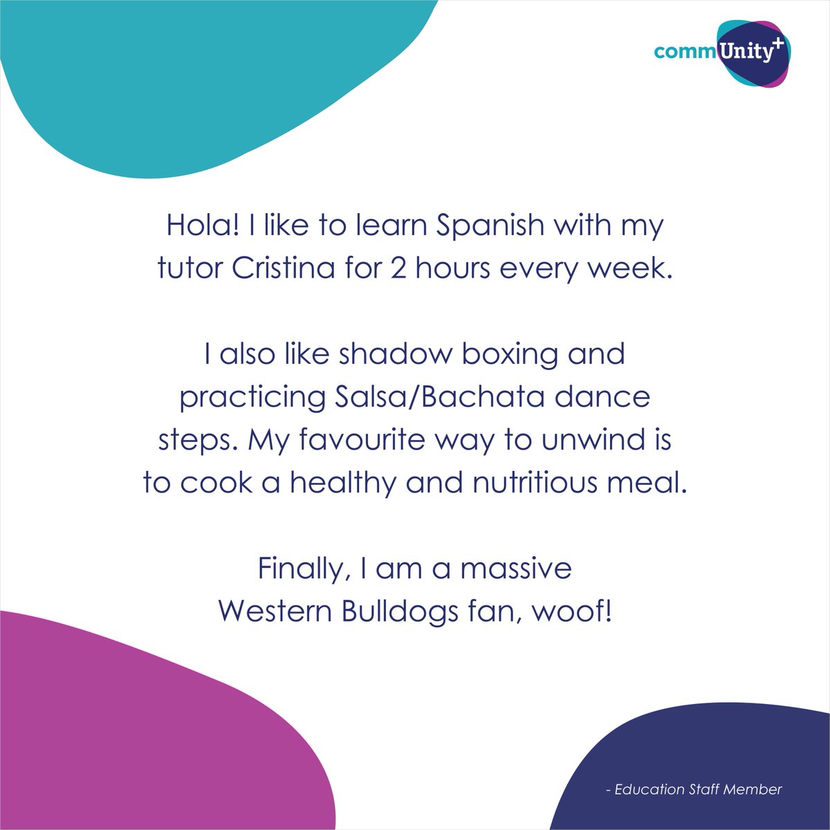 Comm_Unity_Plus's tweet image. In the coming weeks, we&apos;ll be sharing some of our staff members&apos; most enjoyed wellbeing activities. 

To start this series off, we thought it would be timely to share a very excited Western Bulldogs fan from our Education Team!

#wellnesswednesdays