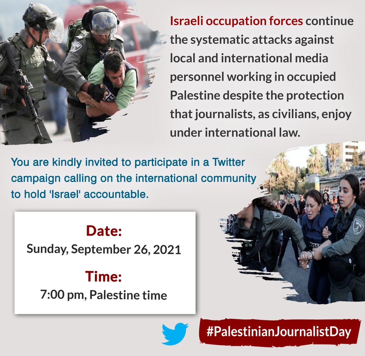 ChrisHu34451470's tweet image. Support #PalestinianJournalists on Campaign Sunday 26th September 2021