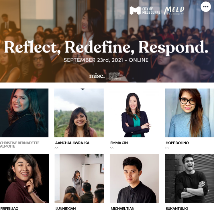 garyleecious's tweet image. @meldmagazine &amp;amp; @cityofmelbourne Melbourne International Student Conference  #MISC2021 'Reflect, Redefine and Respond'  What does it mean to reimagine the way we work, our priorities and our goals?
Thursday 23 September 2021
10:30 AM to 6:00 PM
*FREE hopin.com/events/misc-20…