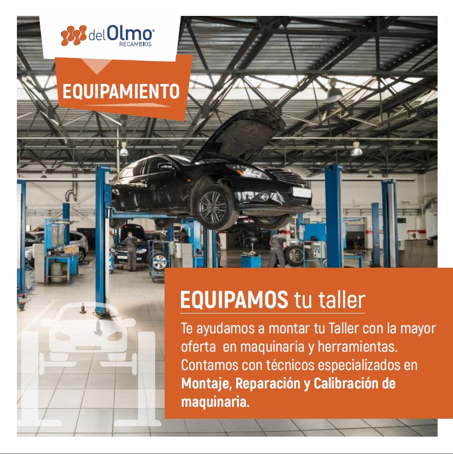 EQUIPAMIENTO DE TALLER 

Te ayudamos a montar tu taller con la mayor oferta en maquinaria y herramientas. Contamos con técnicos especializados en Montaje, reparación, calibración de maquinaria y puesta en marcha. 

#RecambiosDelOlmo #Serca #Maquinaria #Equipamiento #Herramientas