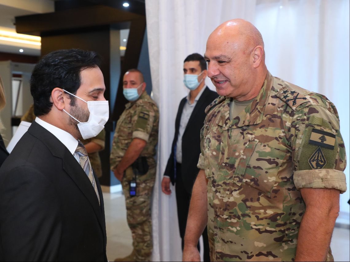 QatarEmb_Beirut's tweet photo. Mr. Ali Al-Mutawah, Chargé d’Affairs a.i participated in the meeting organized by the Lebanese Army Command at ambassadorial level on 21/9/2021 in cooperation with the Office of #UNSCOL , to follow up on the results of the Paris Conference held on June to support the #LAF. https://t.co/9Z3JR7xwSV