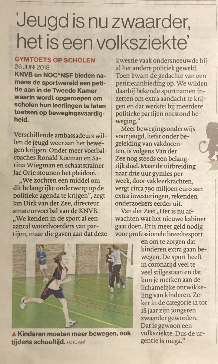 📌 #Toetsen op #bewegingsvaardigheden bij de jeugd! Zwaardere jeugd = #volksziekte

Het #NOCNSF en de #KNVB bieden een petitie aan in de tweede kamer namens de sportwereld!

De oproep: ,,toets leerlingen op bewegingsvaardigheden!”

Wel of geen #gymtoets op #school?

 #Gymtoets