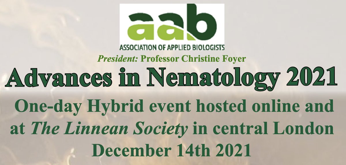 🚨 Advances in Nematology 2021, hybrid event hosted <a href="/LinneanSociety/">The Linnean Society of London</a> in London.

📅 December 14th 2021

👀 Abstract submission and registration is open for in-person and online participants.

web.cvent.com/event/70498a65…