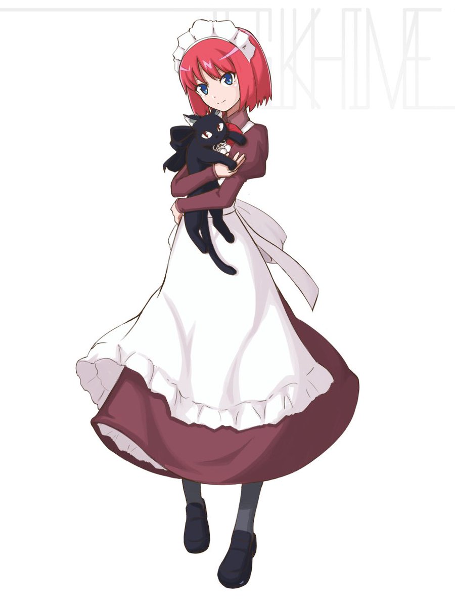 hisui (tsukihime) 1girl apron blue eyes maid headdress maid short hair red hair  illustration images