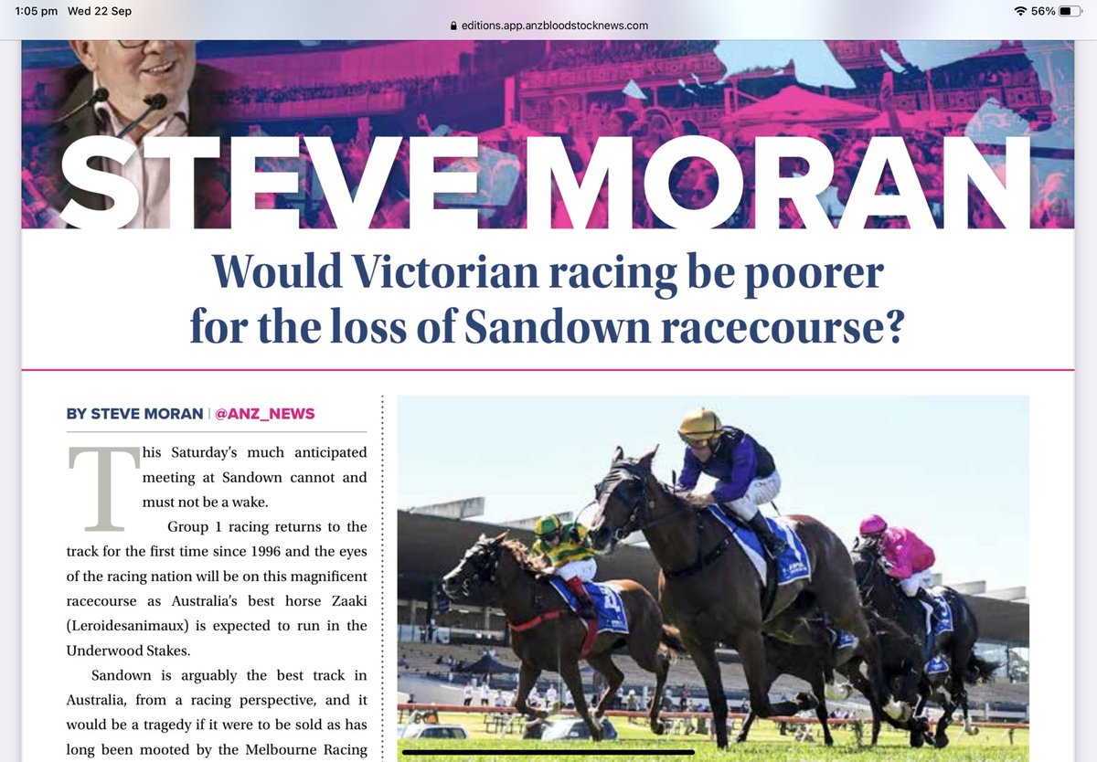 Kell Hagenauer (@hagenauerkell) on Twitter photo Grp 1 racing playing out at Sandown this week!
MRC elections are still open for 1 more week,
Fabulous article in the today’s edition of ANZ bloodstock regarding Sandown
#voteHagenauervoteCain
#votetokeepSandown
<a href="/stevem_moran/">Steve Moran</a>
<a href="/anz_news/">ANZ News</a>
<a href="/MCKentRacing/">M C Kent Racing</a>
editions.app.anzbloodstocknews.com/2021-09/22/202… Grp 1 racing playing out at Sandown this week!
MRC elections are still open for 1 more week,
Fabulous article in the today’s edition of ANZ bloodstock regarding Sandown
#voteHagenauervoteCain
#votetokeepSandown
<a href="/stevem_moran/">Steve Moran</a>
<a href="/anz_news/">ANZ News</a>
<a href="/MCKentRacing/">M C Kent Racing</a>
editions.app.anzbloodstocknews.com/2021-09/22/202…