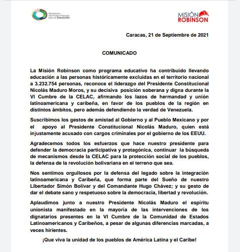 💫 Comunicado oficial de nuestra presidenta de la Misión Robinson
<a href="/Sociabolivarian/">Lilian Oropeza</a>  
<a href="/MisinRobinsonP2/">Luis Raul Padrón</a> 

<a href="/NicolasMaduro/">Nicolás Maduro</a> @MPPEDUCACION 
<a href="/_LaAvanzadora/">Yelitze Santaella</a> 

 #MisiónRobinsonMiranda