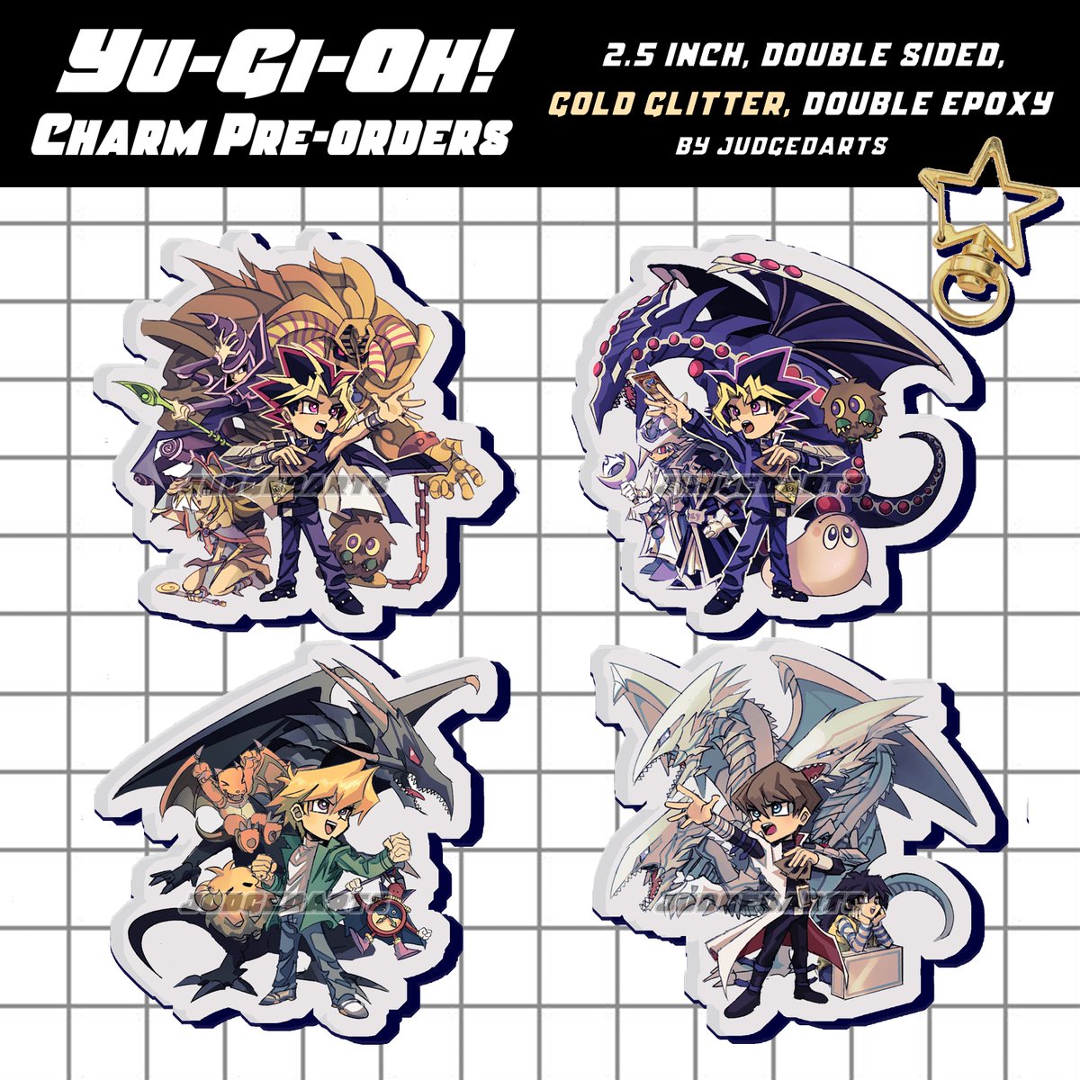 judgedarts's tweet photo. hey yall! i finally finished my yugioh duel monsters charm designs - preorders are open now! they'll be closing in only about a week so please order if you can. read for more info and the store link below, thank you! https://t.co/rjRLPpMuN6