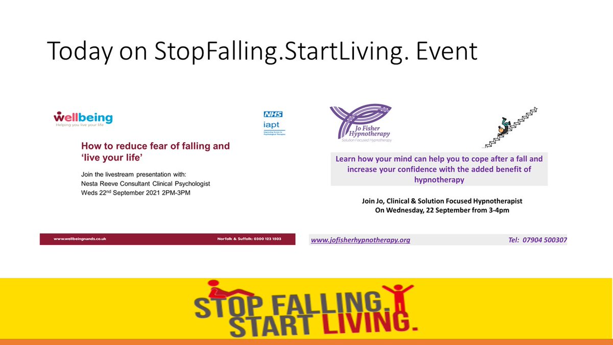 #FallsAwarenessWeek #StopFalling.StartLiving. Fear of Falling is one of the leading causes of isolation. Join us today and learn why, tips and hints to live better live.  <a href="/eltonofficial/">Elton John</a> <a href="/theroyalfamily/">The Royal Family</a> <a href="/NCHC_NHS/">NCH&C</a> <a href="/falls_network/">UK Falls Prevention Network</a> @Fallsstop <a href="/NHSLeadership/">NHS Leadership Academy 💙</a> <a href="/AgeingwellNHS/">ageingwellNHS</a> <a href="/YH_Norfolk/">Your Health Norfolk</a>