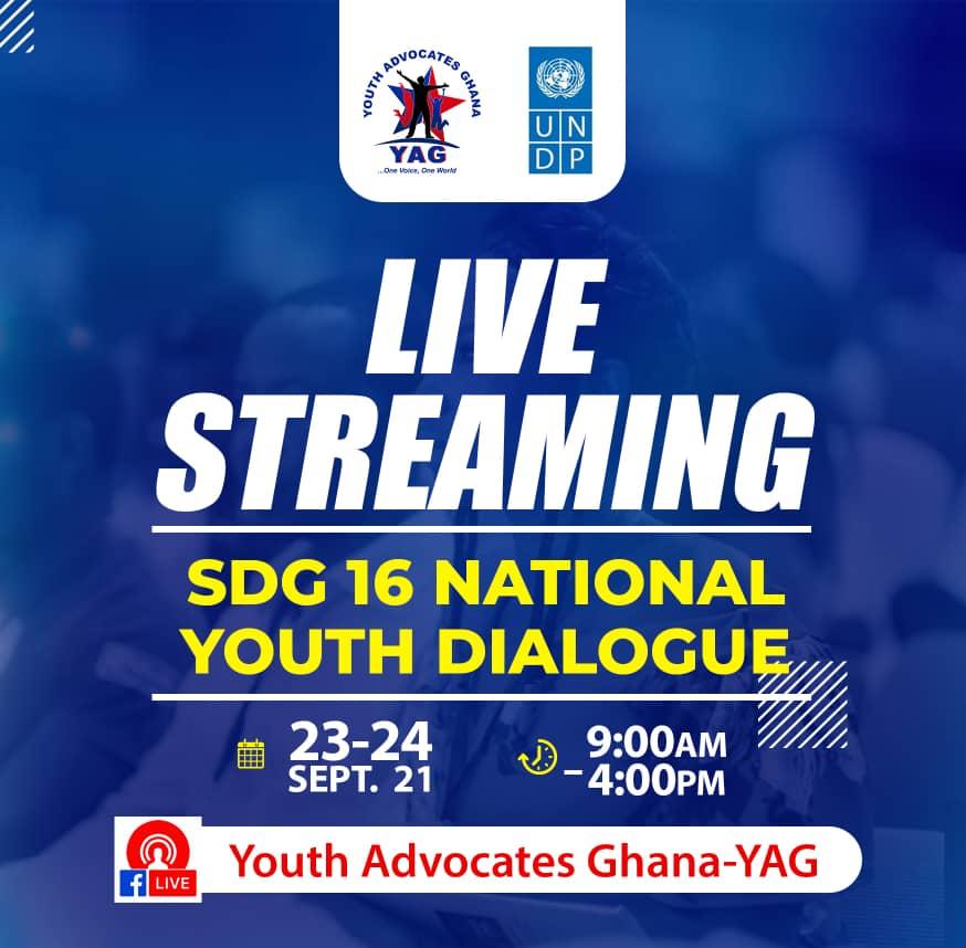 AmetepeyFrancis's tweet photo. Join the live discussions on our social media page at @YagGhana - Facebook page from 23rd to 24th September, 2021 and share your contribution on the issues of peace, security, and strong institutions in Ghana. #SDG16YouthDialogue #UNDP4Peace 
@moysgovgh @UNDPgov @UNDP4Youth https://t.co/kkxKe2PBzb