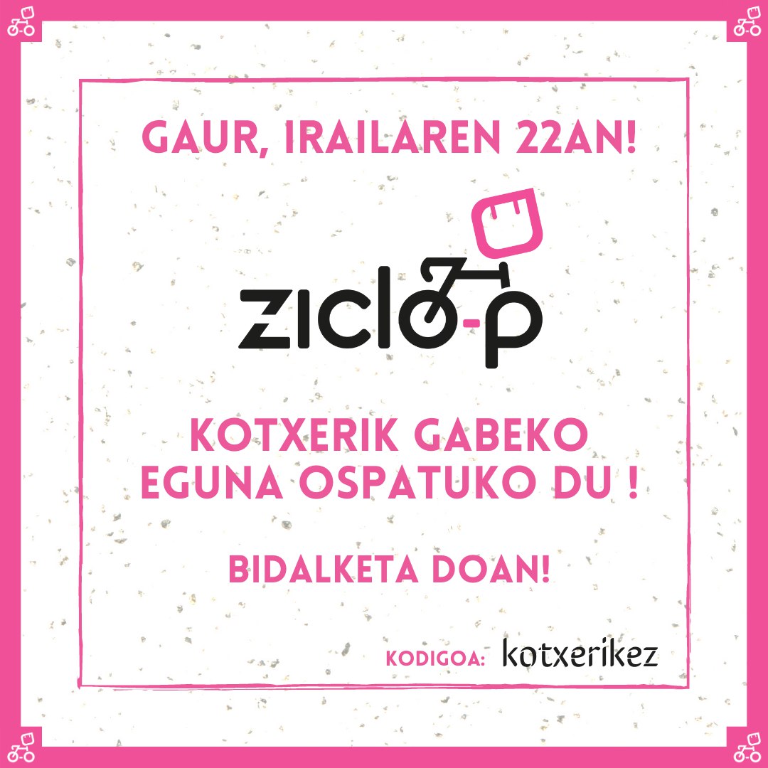 Hoy es el día sin coche... Y para celebrarlo, todo los pedidos tendrán el ENVÍO GRATUITO!!! 
El código: *diasincoche* o *kotxerikez*