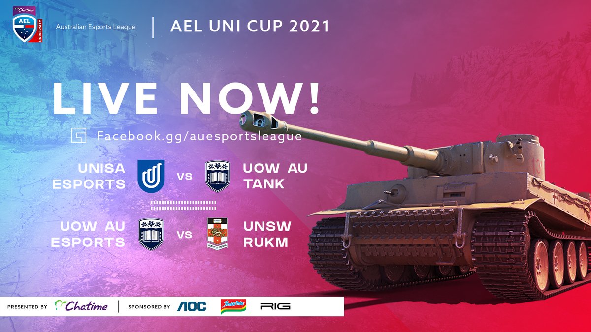 LIVE NOW!

Week 1 of World of Tanks in Season 2 of the 2021 #AELUni Cup presented by <a href="/ChatimeAU/">Chatime Australia</a>!

Watch at: fb.gg/auesportsleague
 
🎤 <a href="/MendrixNm/">Mendrix</a> &amp; <a href="/MidnightCaster/">Euan 'Midnight' Reid</a>

#worldoftanks #gaming #esports @WorldofTanksANZ