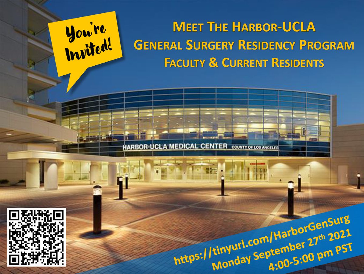 Applying for General Surgery Residency Training this year? Come meet our faculty and residents at Harbor-UCLA for a virtual Residency Program Info Session on Monday, Sept 27th at 4pm PST @HarborUCLASurg #MedStudentTwitter #GenSurgMatch2022