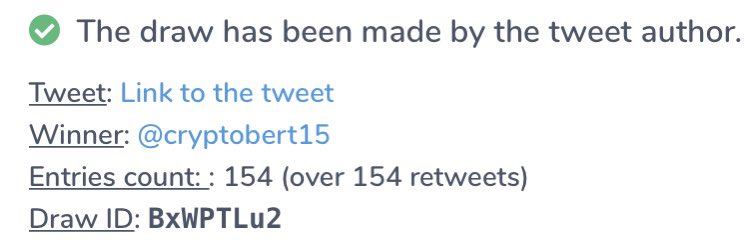 PiDigitsNFT's tweet image. After a re-roll, all the prizes have now been sent. Congratulations to @DistalGrafix @darwangNFT @cryptobert15 Thanks for your participation!!