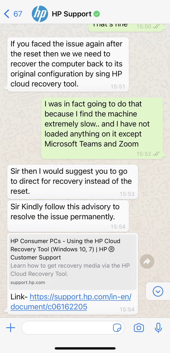 kaus2881's tweet photo. @HPIndia Firstly I’ve been using this laptop myself and can vouch that it has not been damaged. Secondly in the screenshot after seeing the pic your HP Support stated that this is not a physical defect and that updating drivers and re-installing Windows will permanently solve the issue https://t.co/PVjx7wo3si