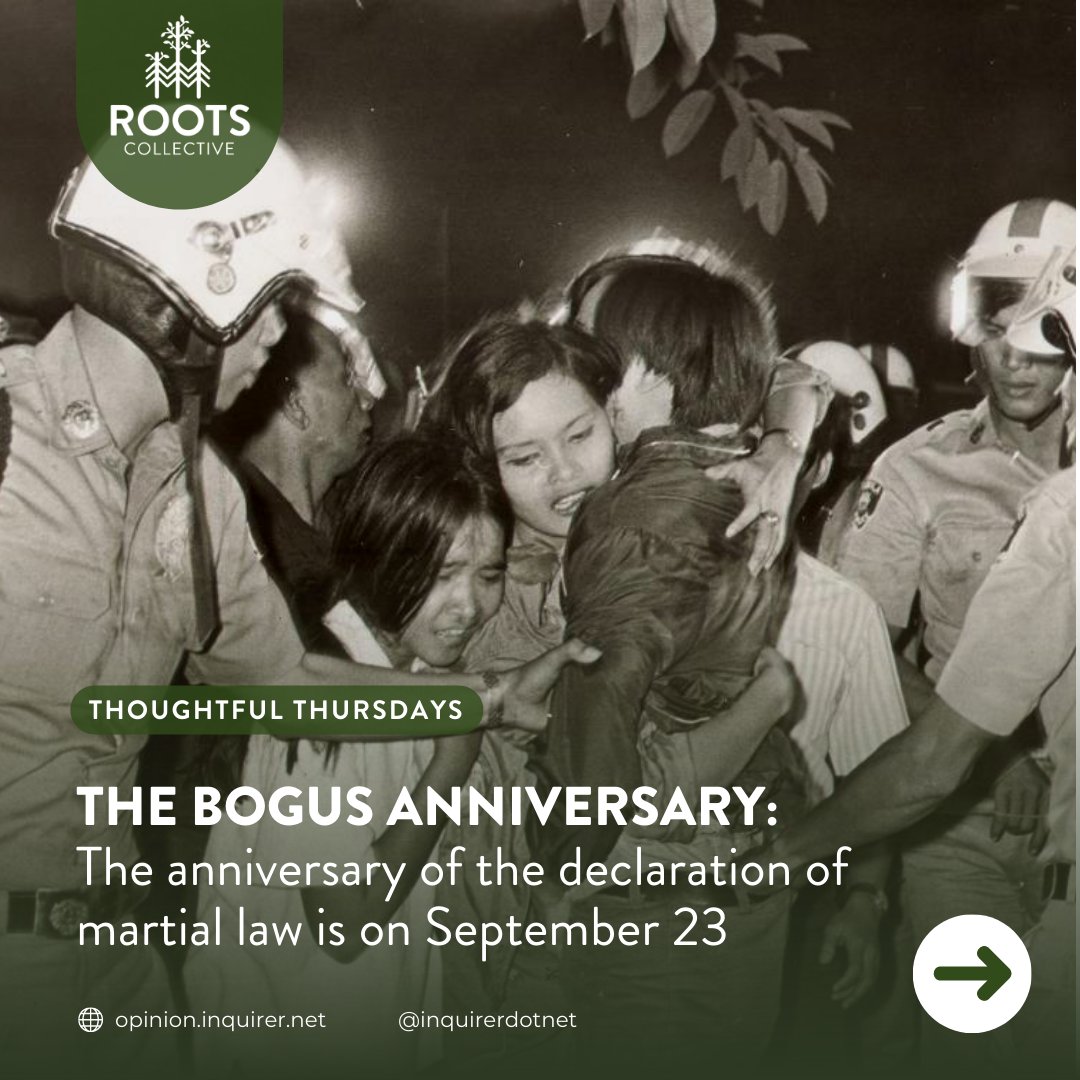 GetRootedPH's tweet photo. For this week's Transformative Thursday, we bring you a reflection on the actual anniversary of the declaration of martial law, and why the date matters.
Read up on it at https://t.co/WFNDiOHlAy
#RootsCollectivePH #GetRooted #RootsOnline
#MartialLaw #NeverAgain #NeverForget https://t.co/PyqBfPwL8b