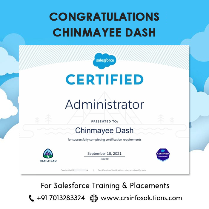 Anandtechie1102's tweet image. Hearty Congratulations to our student Chinmayee Dash. All the very best to future endeavours. For Salesforce training and certification preparation, please enroll in our free demo class.

Phone: +91-7013283324
Website: crsinfosolutions.com
#Onlinecourses #crsinfosolutions