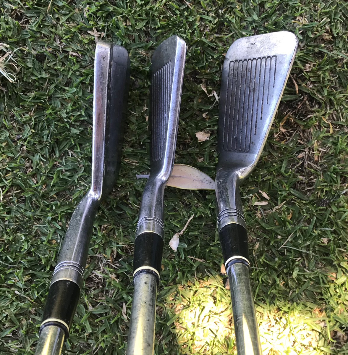 MarchbankAndrew's tweet photo. Story of the day:
A gent comes for a series of lessons to get back into golf now he has retired.
Gear? Yes, his father-in laws clubs
Not sure who is enjoying these clubs more 😁
#squaretoe
#retrowednesday
@jamogolf @Evansgolf1John @RossBakerGolf @sthayes74 https://t.co/2eFVhYnvJB