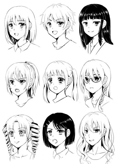 #パルミー さんの髪の描き方講座を見ながら、色々な髪型を描く練習(女の子編) 