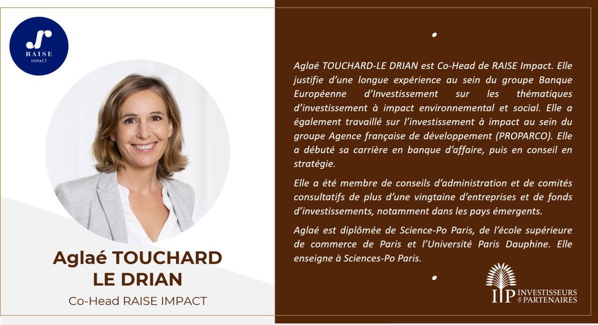 📣 Formation #impactinvestment

Aglaé Touchard-Le Drian animera la session dédiée à la vision des institutions de financement du développement sur les enjeux et perspectives du marché de l’investissement d’impact.

Rdv les 17, 18 et 19 novembre
👉 Infos : lnkd.in/ggmQNwcw