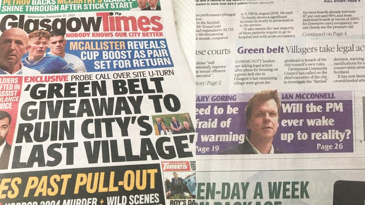 Carmunnock Community Council (@carmunnockcc) on Twitter photo Our campaign to stop the @Glasgowcc Green Belt Giveaway in the year of #COP26 is on the frontpage of <a href="/Glasgow_Times/">Glasgow Times</a> (double page spread) and @heraldScotland (full page spread). Please buy a copy to read the full story. Our campaign to stop the @Glasgowcc Green Belt Giveaway in the year of #COP26 is on the frontpage of <a href="/Glasgow_Times/">Glasgow Times</a> (double page spread) and @heraldScotland (full page spread). Please buy a copy to read the full story.