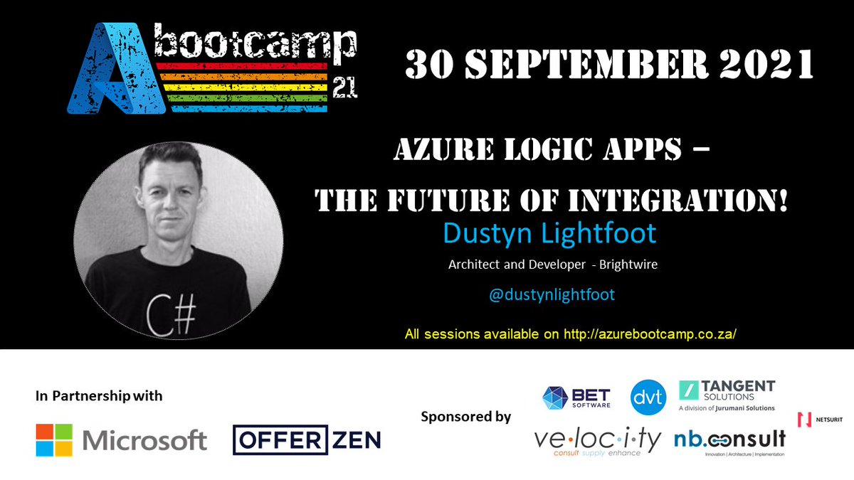 azurebootcampsa's tweet photo. Join @dustynlightfoot for "Azure Logic Apps – The Future of Integration!" at this year's #AzureBootcampSouthAfrica on the 30th of September @msdevsa @microsoftsa   https://t.co/S3PWcxrXzf https://t.co/8qUrwfguYb