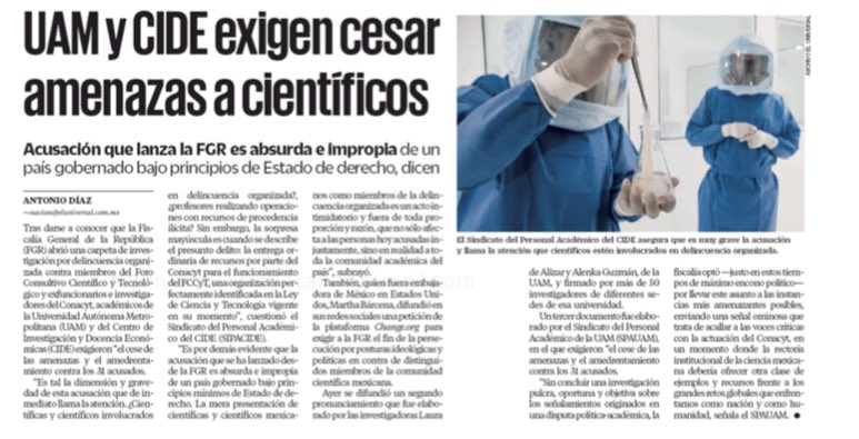EmilioAlvarezI's tweet photo. La “autonomía” sujeta a lo que diga @lopezobrador_. 

Así la @FGRMexico yendo contra científicos que cuestionan la conducción del @Conacyt_MX y la “ciencia popular” de la que habla @ElenaBuylla (al gusto de la 4ta).

Quieren la paz (sin molestar a criminales) y hacen la guerra. https://t.co/qTiuodhrJR
