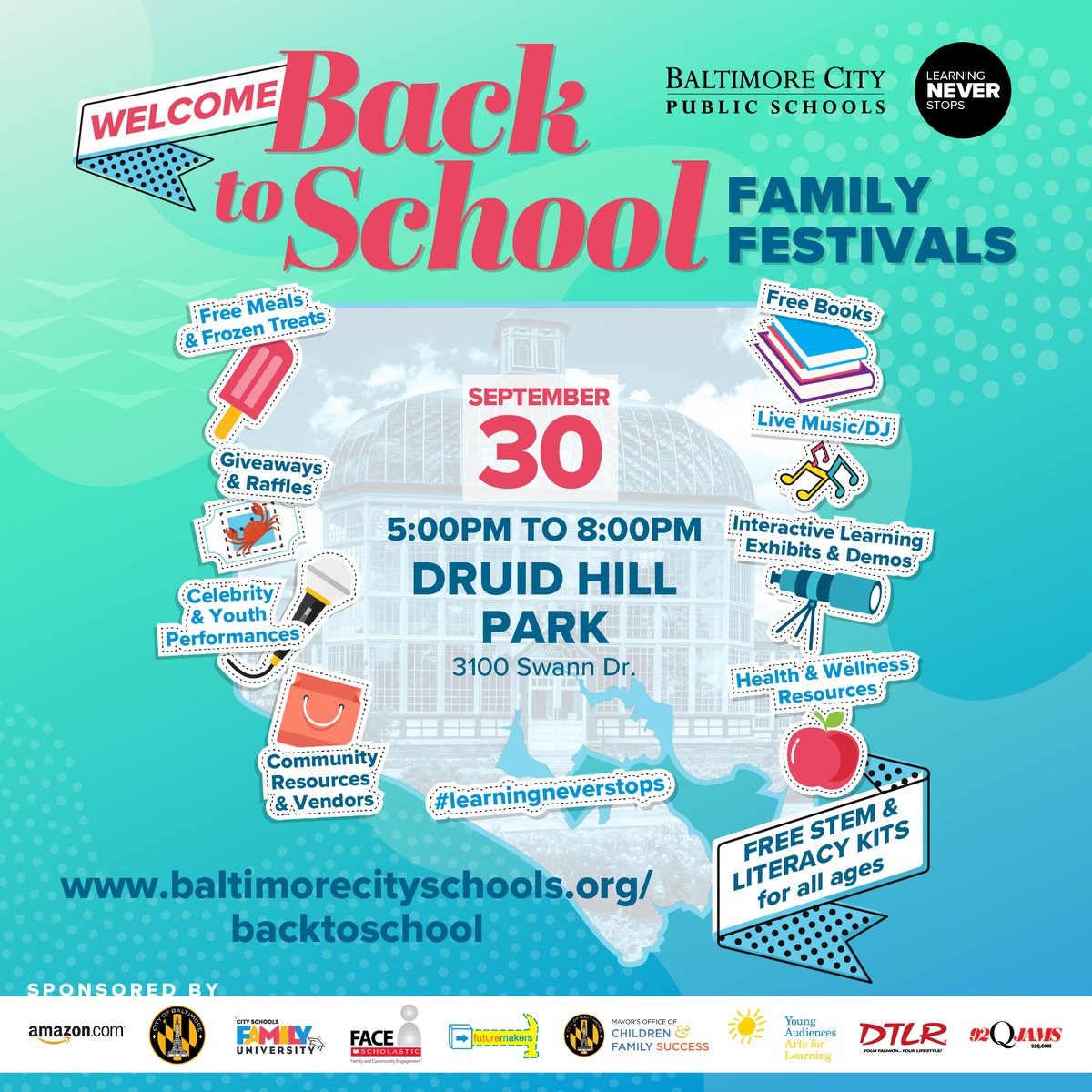 Back to School Family Festivals are helping us round out this back to the building September! Join <a href="/BaltCitySchools/">Baltimore City Public Schools</a> on September 24th at Patterson Park and September 30th at Druid Hill Park!