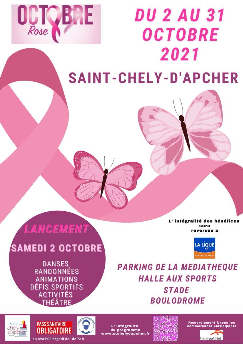 #octobrerose à Saint-Chély-d'Apcher
Lancement le 2 octobre, randonnées, danses, pétanque, sports....
Programme : urlr.me/2mzkw
#lozere #saintchelydapcher #cancerdusein