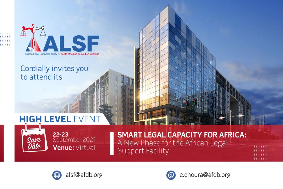 AfDB_Group's tweet photo. LIVE: African #LegalSupport Facility (ALSF) high-level event
▶️ https://t.co/x7igzPvh7P (ENG)
▶️ https://t.co/x9d35BntcH (FR)
Follow #ALSFHLE for updates. https://t.co/W7xTz4jYqJ
