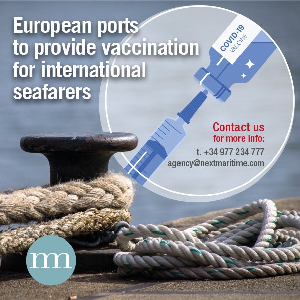 Next Maritime (@nextmaritime) on Twitter photo As from September 2021 it is now possible for seafarers calling to Europeans ports to receive the COVID-19 vaccination.
We can all help to keep ports safe!
#nexttogether
For further information you can contact us.
agency@nextmaritime.com
T. 24/7: +34 977 234 777 As from September 2021 it is now possible for seafarers calling to Europeans ports to receive the COVID-19 vaccination.
We can all help to keep ports safe!
#nexttogether
For further information you can contact us.
agency@nextmaritime.com
T. 24/7: +34 977 234 777