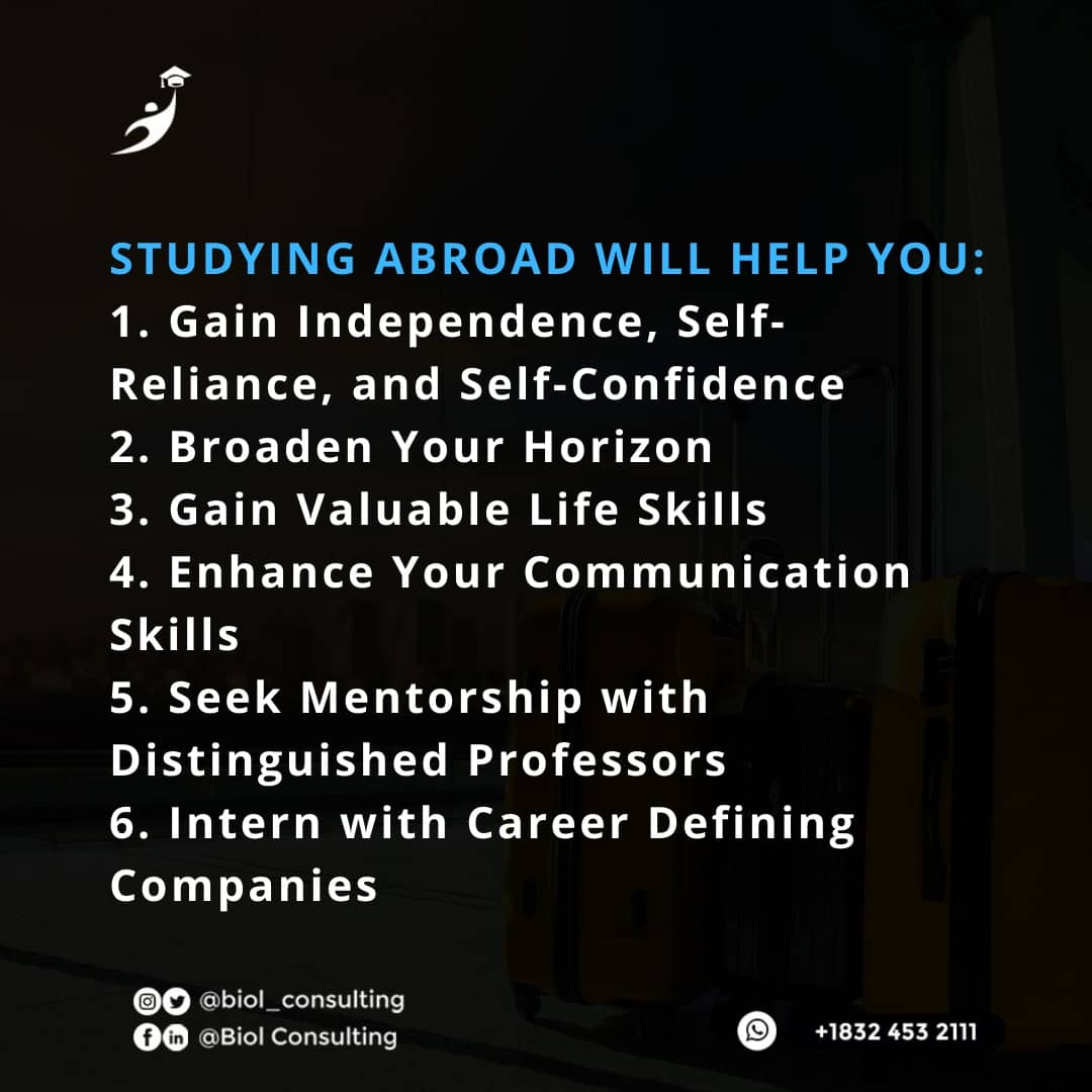 biol_consulting's tweet photo. Are you still asking yourself, WHY SHOULD YOU STUDY ABROAD? 

There are a lot of reasons why you should study abroad but here are some of the reasons we believe you should travel abroad.

#Studyabroad #StudyinUk #StudyinCanada #StudyinUSA #WorkAbroad #WorkinCanada #WorkinUSA https://t.co/jU8jB55qzm