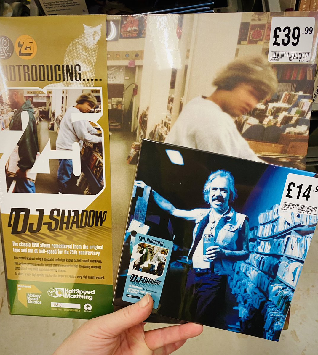 Introducing <a href="/djshadow/">DJ Shadow</a> #endtroducing available as a 25th anniversary half-speed remaster this Friday.
🎧Mixologists, DJs, beat makers &amp; hip hop connoisseurs.
Also this neat 7” featuring #drums #samples and #drops and <a href="/cutchemist/">Cut Chemist</a> remix.
.
#instrumental #triphop #vinyl #cratediggers