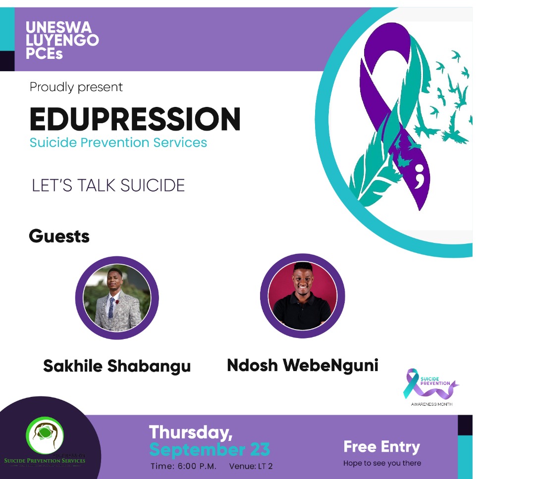 SuicideEsps's tweet photo. @so_so_ndosh and @SuicideEsps in collaboration with UNESWA Luyengo Peer Educators &amp; Counsellors are doing a thing tomorrow. Let's Talk suicide &amp; collectively work together to create a suicide free university community.
 Suicide is 100% preventable
#SuicideAwareness 
#TiniTwitter https://t.co/hetQj6z8Su