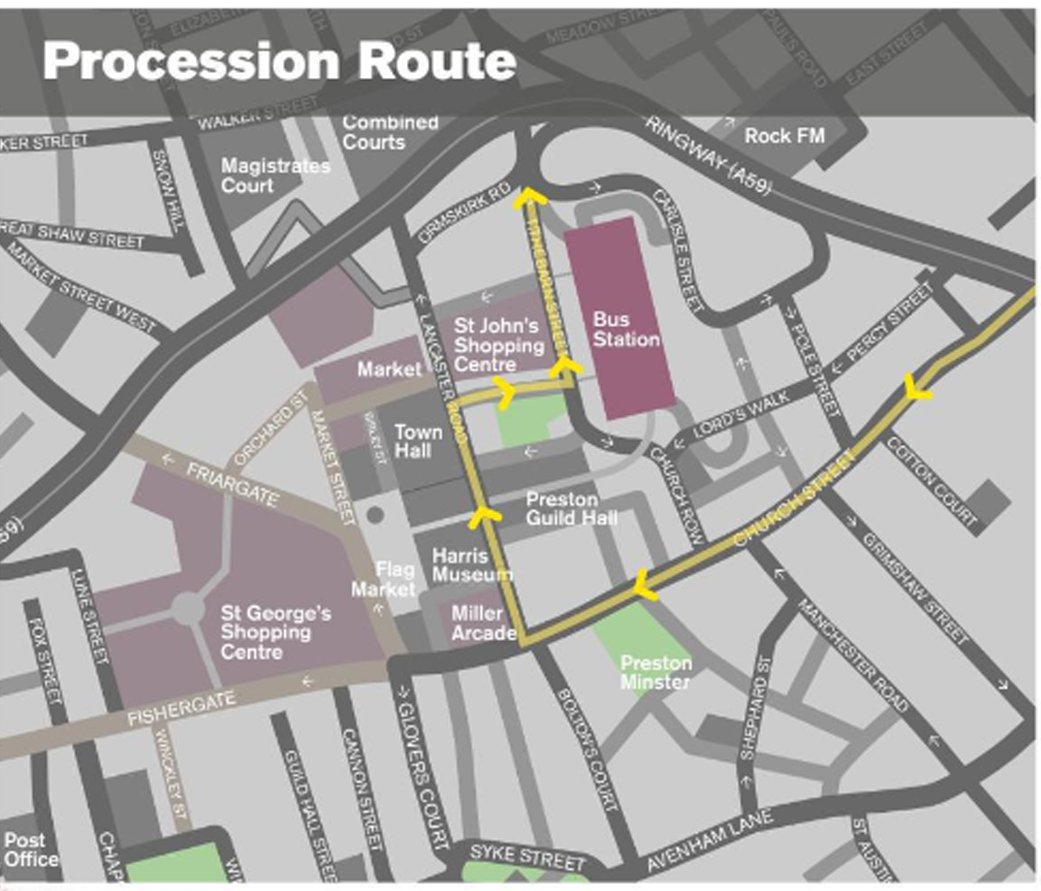 prestoncouncil's tweet photo. OCT 2 brings the grand finale of @LancsEncounter with the @PrestonMayor's Covid Thank You torchlight parade, followed by a professional fireworks display. 
The procession route is attached (with alt text description). https://t.co/xz2S3Vy02F