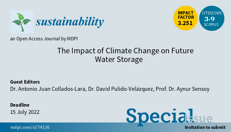 Sus_MDPI's tweet photo. #SUSSpecialIssue

"The Impact of Climate Change on Future Water Storage" welcomes submission welcomes the submission

by Dr. Antonio Juan Collados-Lara, et al.

#sustainability #climatechange
  
More at https://t.co/BfZbiDWjoo
@ancollar https://t.co/HYIork5Ity