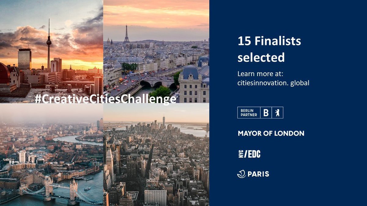 Félicitations aux 4 acteurs parisiens retenus en finale du #CreativeCitiesChallenge lancé par Paris, Berlin, NY et Londres avec @BloombergAssoc pour l’innovation et la résilience du monde de la culture face à la crise sanitaire : @DreamFactoryFr  @CommunityHop et @divandumonde