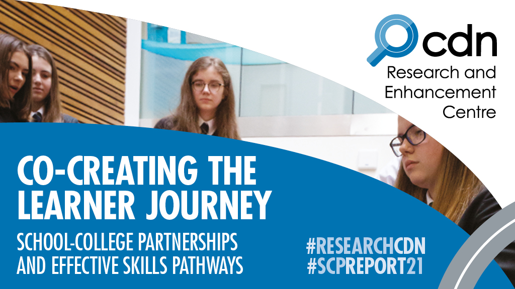 We recently launched the #SCPreport21 report: ‘Co-Creating the Learner Journey: School-College Partnerships and Effective Skills Pathways’ 🤝

The #ResearchCDN anticipates that 12% of all school pupils in Scotland will engage in study with a college 🔎

📚bit.ly/3z3AFKg
