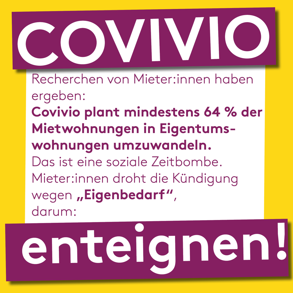 dwenteignen's tweet photo. Damit Berlin unser Zuhause bleibt: Am 26.09. mit 'Ja!' Stimmen und Covivio und Co. enteignen!

Die Umwandlung von Miet- in Eigentumswohnungen ist eines der perfidesten Mittel für Mietsteigerungen und Verdrängung. 🤬 https://t.co/zeqMoXI9yK