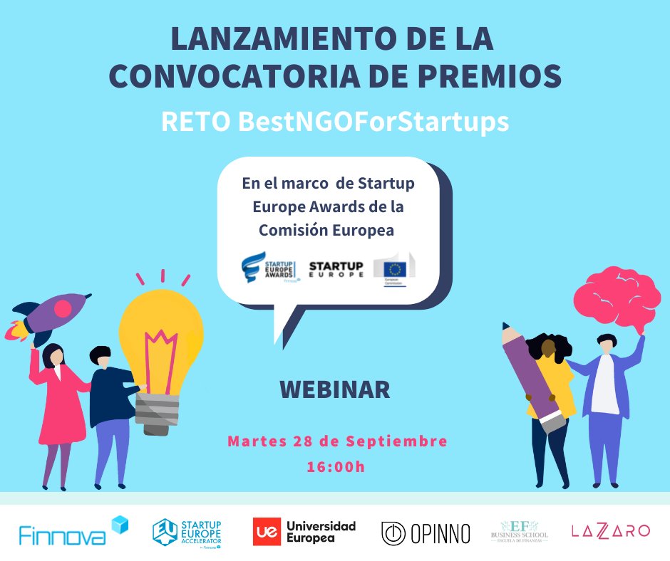 Nuestra #AlumniUE y una de los ganadores de #SingularAlumni, <a href="/Carlota713/">Carlota Corzo</a> , como Co-Fundadora de <a href="/lazzaro_io/">Innovaslab</a> forma parte de la organización de los  #BESTNGOFORSTARTUPS. Accede al Webinar el próximo 28 de septiembre y obtén toda la información 👇
bit.ly/3ksxvLM