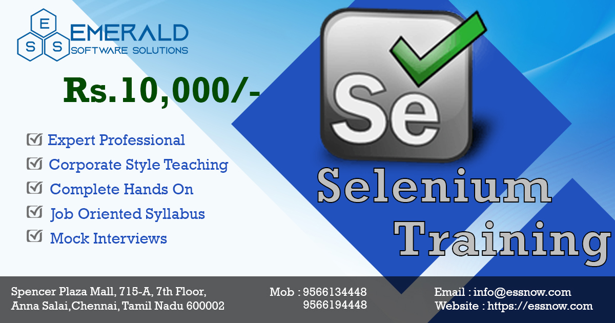 Emerald_Esoft's tweet photo. At Emerald Software Solutions is a well-equipped Software Testing training center in Chennai.
Starting Selenium + Manual Training course on 1st Oct, 2021.  📲 9566134448, 9566194448
 📧 info@ssnow.com  🌐 https://t.co/rGnfoH6g91
#seleniumtraining #softwaretesting #QAtraining https://t.co/pgzSCaNvDP